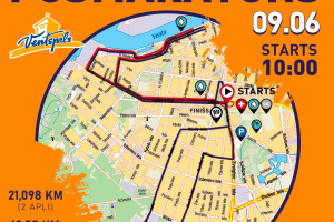 1) Trases karte: 21,0975km, 10,55km, 5km