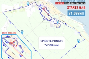 1) Trases karte pusmaratona skrējienam, 21,0975km